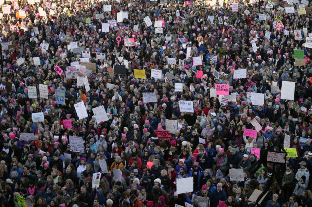 Thousands attend the Women's March rally at the Connecticut state Capitol in Hartford, Conn., Saturday, Jan. 21, 2017. (AP Photo/Jessica Hill) NYTCREDIT: Jessica Hill/Associated Press