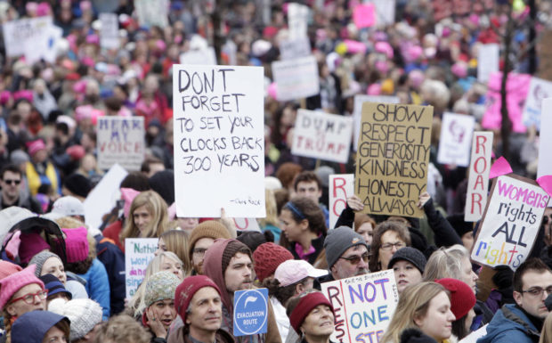 A crowd listens to a speech outside the state Capitol during a Women's March up State Street in Madison, Wis., Saturday, Jan. 21, 2017. (Amber Arnold/Wisconsin State Journal via AP) NYTCREDIT: Amber Arnold/Wisconsin State Journal, via Associated Press