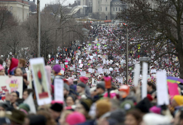 Seen from the Capitol, a sea of protestors covered the nearby streets and Capitol grounds at the Women's March Minnesota Saturday, Jan. 21, 2017, in St. Paul, Minn. (David Joles /Star Tribune via AP) NYTCREDIT: David Joles/Star Tribune, via Associated Press