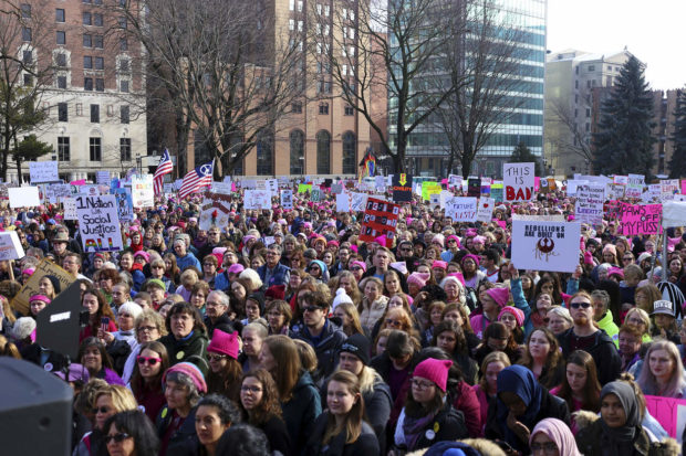 Thousands of people gather at the Lansing State Capitol for the Women's March on Saturday, Jan. 21, 2017. (Samantha Madar /Jackson Citizen Patriot via AP) NYTCREDIT: Samantha Madar/Jackson Citizen Patriot, via Associated Press
